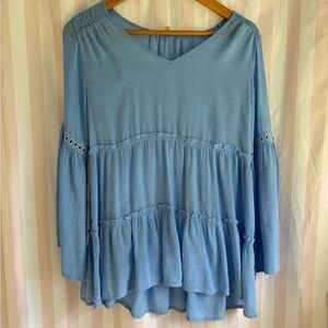 Spense Light Blue Tiered Tunic Top Boho Vibe